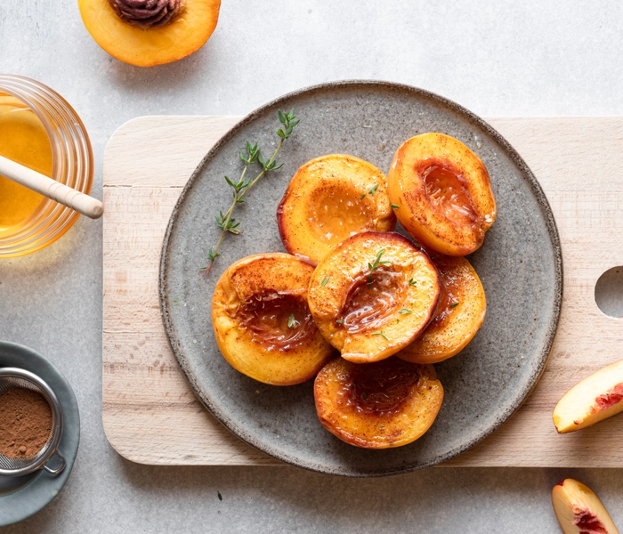 melocotones al horno caramelizados